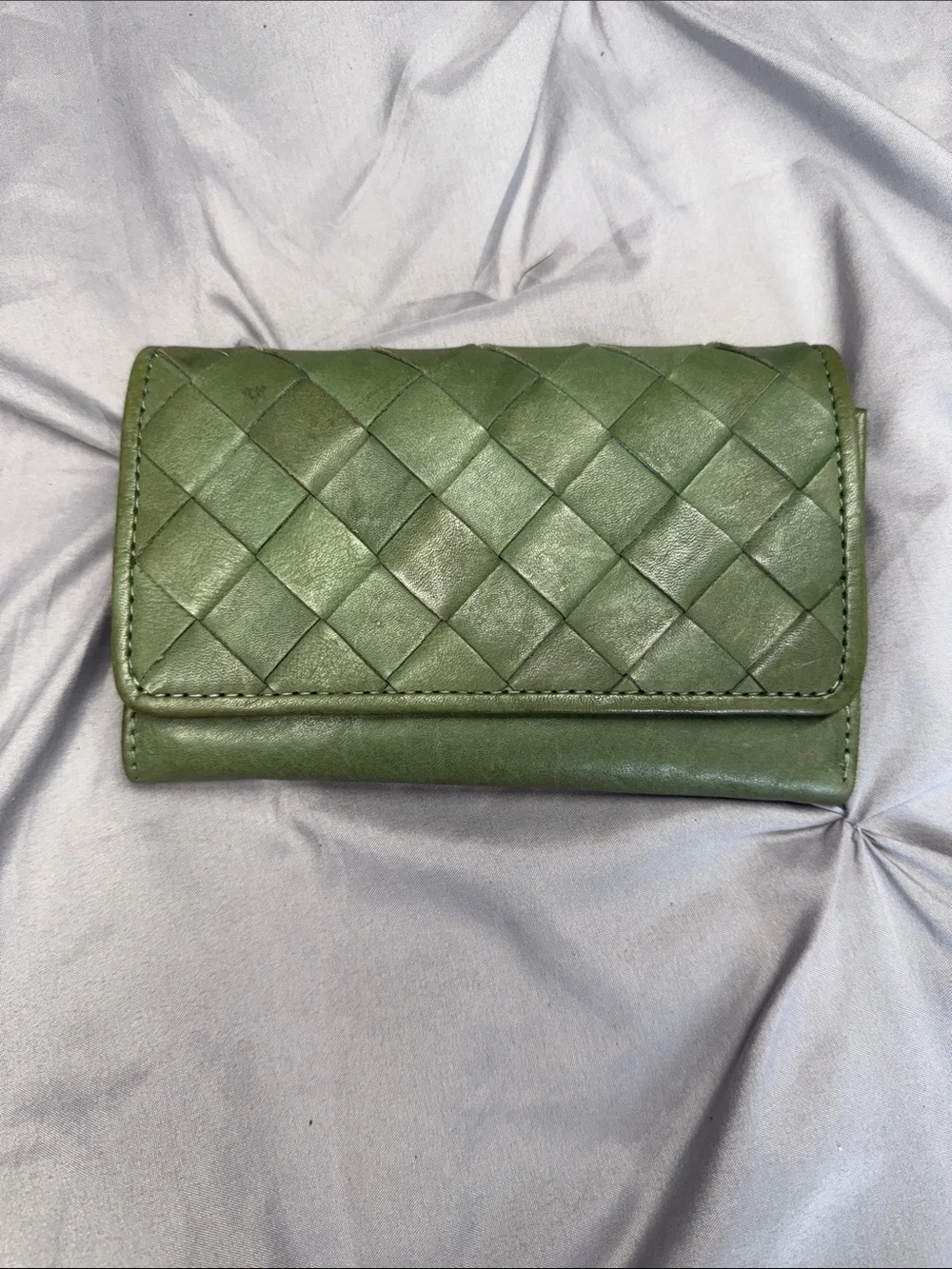 Woven Green Leather Women's Wallet